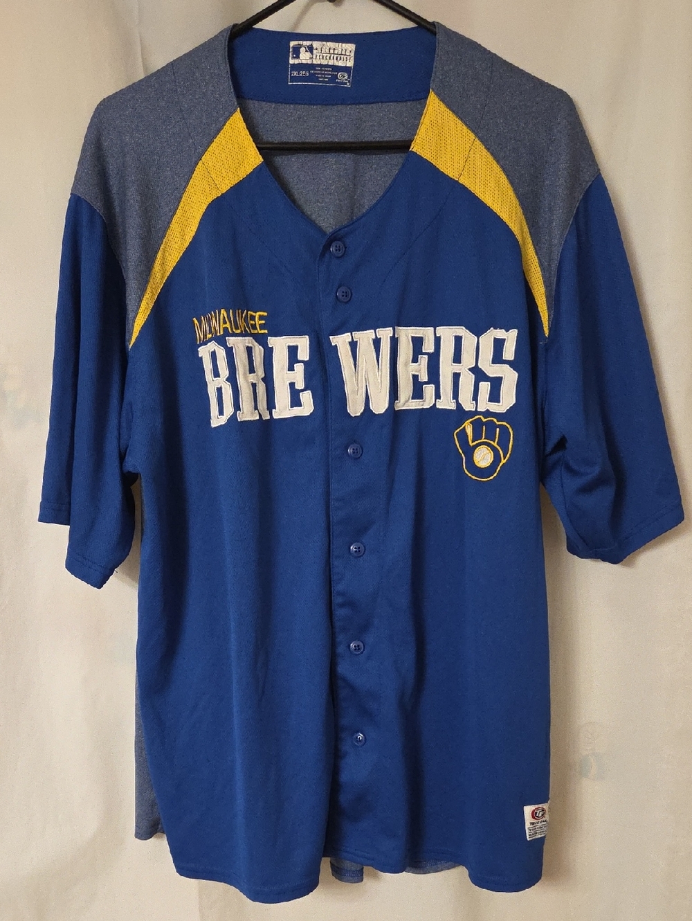 Men's Blue and Yellow Milwaukee Brewers Jersey Shirt